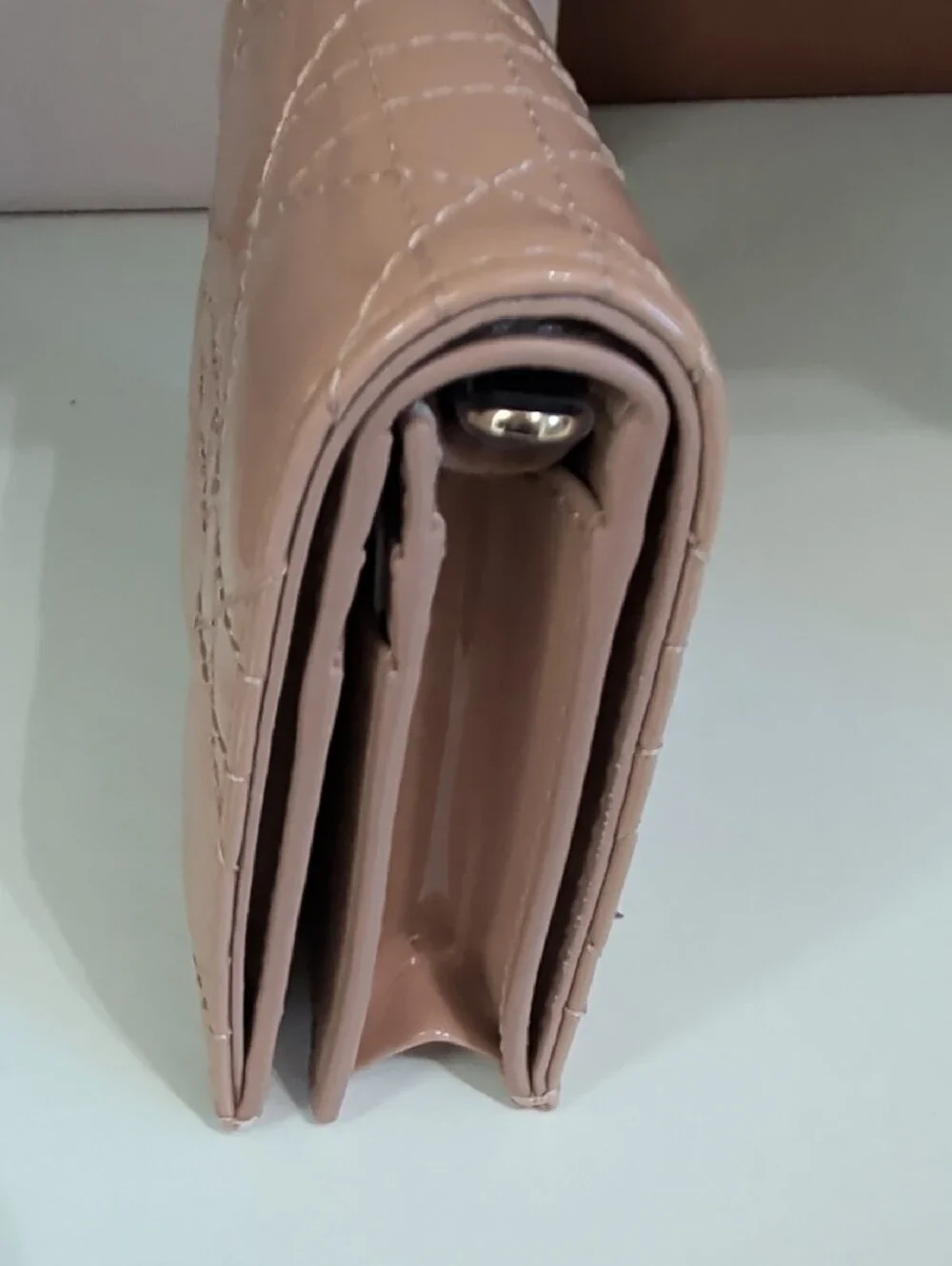 Taupe Patent Leather Zip Wallet with Gold Hardware
